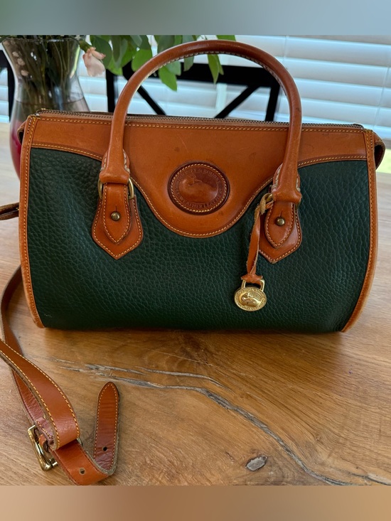 Dooney & Bourke Handbags - Vintage Dooney & Bourke Dark Green and Tan Leather Satchel